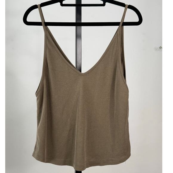 Free People Intimately Dani Tank Olive Green Flowy Spaghetti Strap V-Neck Ribbed - Picture 2 of 9